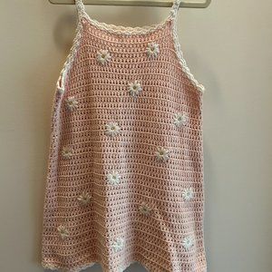 Zara Girls Pink Crochet Dress with Daisy Detail - Size 3/4